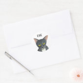 Zwarte kat met illustraties ronde sticker (Envelop)