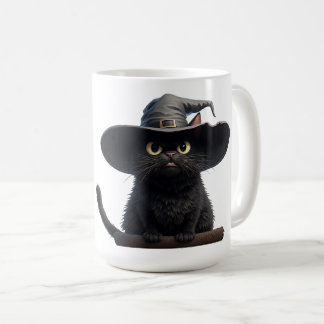 Zwarte Kat Met Intensieve Ogen En Heksenhoed Magie Koffiemok