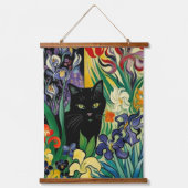Zwarte kat met irissen hangend wandkleed (Voorkant)