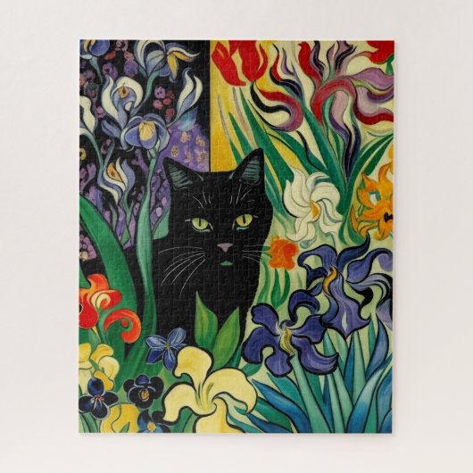 Zwarte Kat Met Irissen Legpuzzel (Verticaal)
