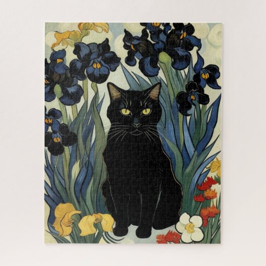 Zwarte Kat Met Irissen Legpuzzel (Verticaal)