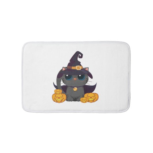 Zwarte kat met Jack O Lantern Halloween Shirt Badmat (Voorkant)