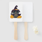 Zwarte kat met Jack O Lantern Halloween Shirt Handwaaier (Voorkant en achterkant)