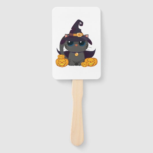 Zwarte kat met Jack O Lantern Halloween Shirt Handwaaier (Voorkant)