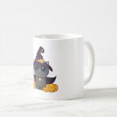 Zwarte kat met Jack O Lantern Halloween Shirt Koffiemok (Voorkant rechts)