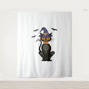 Zwarte kat met Jack O Lantern Halloween Shirt Wandkleed