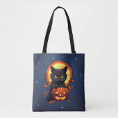 Zwarte Kat met Jack-O' Lantern Halloween Tote Bag (Voorkant)