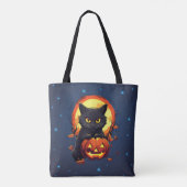 Zwarte Kat met Jack-O' Lantern Halloween Tote Bag (Achterkant)