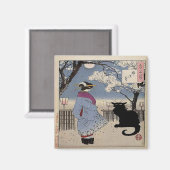Zwarte kat met Japanse dame Magneet (Voorkant / Achterkant)