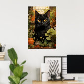 Zwarte kat met kamerplanten poster (Thuiskantoor)