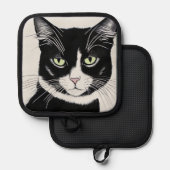 Zwarte kat met kat-itude pannenlap (Voorkant / Achterkant)