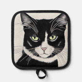 Zwarte kat met kattengrootte pannenlap