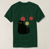 Zwarte Kat met Kerst Ornamenten T-shirt (Design voorkant)