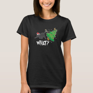 Zwarte kat met kerstboomverlichting boven de kat W T-shirt