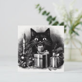 Zwarte Kat met Kerstcadeaus Feestdagenkaart (Staand voorkant)