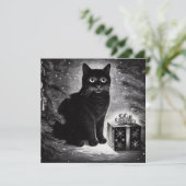 Zwarte kat met kerstgeschenk kaart (Staand voorkant)