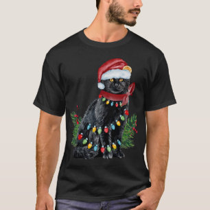 Zwarte kat met kerstlampje met flauwte t-shirt
