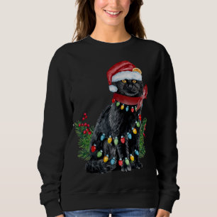 Zwarte kat met kerstlampje met flauwte trui