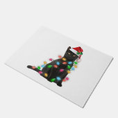 Zwarte Kat Met Kerstman Hoed Kerstlichtjes Deurmat (Schuin)