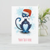 Zwarte kat met Kerstmannenhoed Kaart (Staand voorkant)