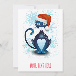 Zwarte kat met Kerstmannenhoed Kaart
