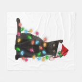 Zwarte kat met kerstmuts kerstverlichting fleece deken (Voorkant (Horizontaal))