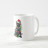 Zwarte kat met kerstmuts kerstverlichting koffiemok (Voorkant rechts)