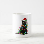 Zwarte kat met kerstmuts kerstverlichting koffiemok (Center)