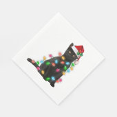 Zwarte kat met kerstmuts kerstverlichting servet (Hoek)