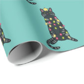 Zwarte kat met kerstverlichting grappige vakantie cadeaupapier (Rol Hoek)