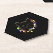 Zwarte kat met kerstverlichting kartonnen onderzetters (Schuin)