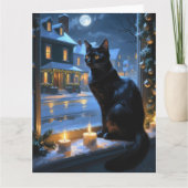 Zwarte Kat Met Kerstverlichting Vakantie Kaart (Voorkant)
