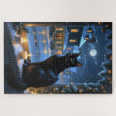 Zwarte Kat Met Kerstverlichting Vakantie Legpuzzel (Horizontaal)