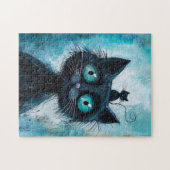 Zwarte Kat met Kleine Kat op de Kop Legpuzzel (Horizontaal)