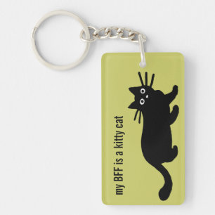 Zwarte Kat met  kleur en tekst Sleutelhanger