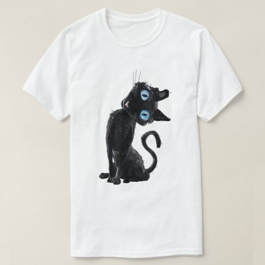 Zwarte kat met knoopogen meme T-shirt (Design voorkant)