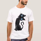 Zwarte kat met knoopogen meme T-shirt (Voorkant)