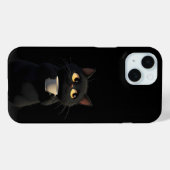 Zwarte kat met koffie Mok Funny iPhone Case (Achterkant (horizontaal))