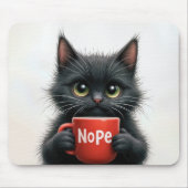 Zwarte kat met koffie Mok Muismat (Voorkant)