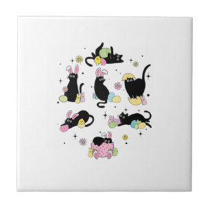 Zwarte Kat met Konijn Eieren Gelukkige Pasen Dag M Tegeltje