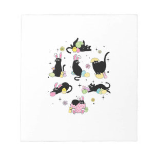 Zwarte Kat met Konijn Eieren Gelukkige Pasen Dag O Notitieblok