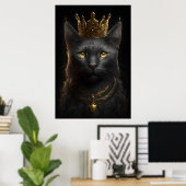 Zwarte kat met kroon - Poster wandkunst (Thuiskantoor)