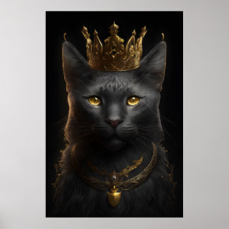 Zwarte kat met kroon - Poster wandkunst