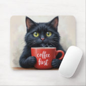 Zwarte kat met leuke koffie Mok quote Muismat (Met muis)
