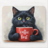 Zwarte kat met leuke koffie Mok quote Muismat (Voorkant)