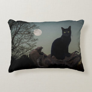 Zwarte kat met maan op boom ledemaat accent kussen