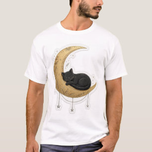 Zwarte kat met maan t-shirt