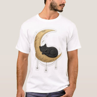 Zwarte kat met maan t-shirt
