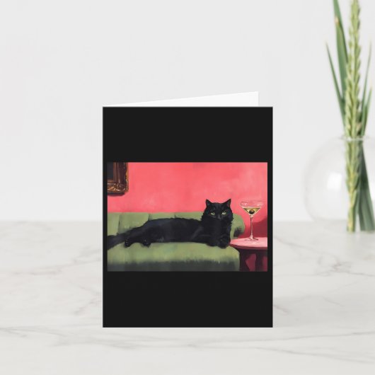 Zwarte kat met Martini Art Print Kaart (Voorkant)