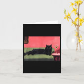 Zwarte kat met Martini Art Print Kaart (Gele Bloem)